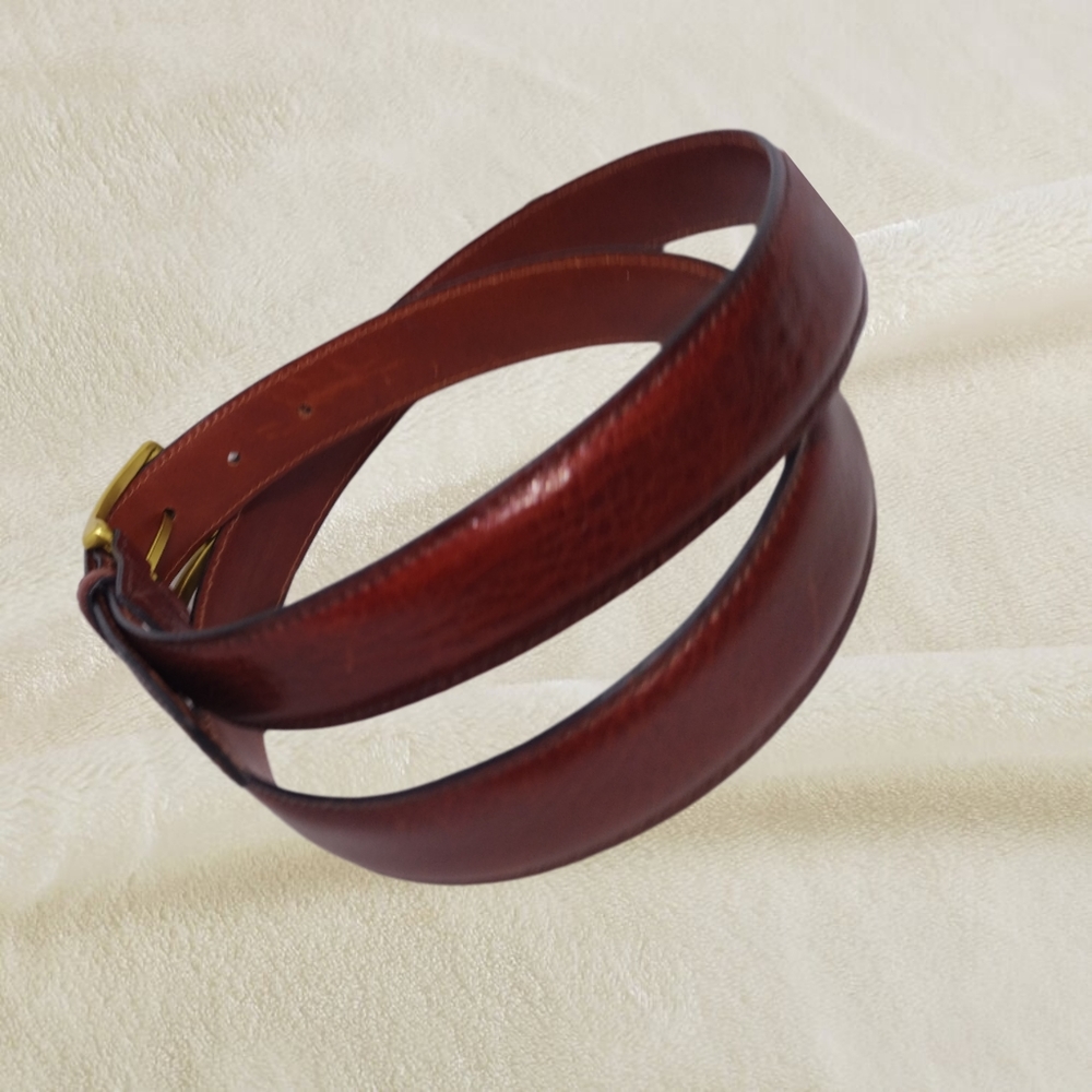 .Brown Leather Men's Dress Belt with Solid Brass Buckle - Picture 4 of 4